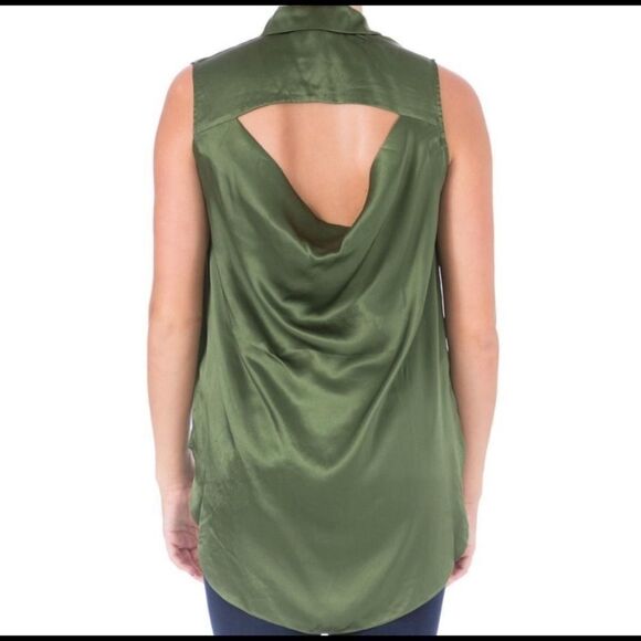 Elizabeth and James Womens Misaki Green Silk Button-Down Top Blouse M - Picture 3 of 9